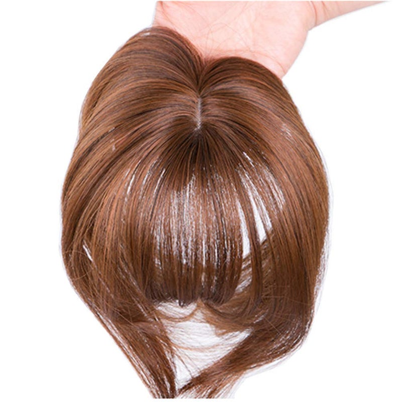 LesafeV Mini Fringe Hairpiece Straight Clip in Forehead Topper with Wispy Bangs Extension Light Brown - Image 4